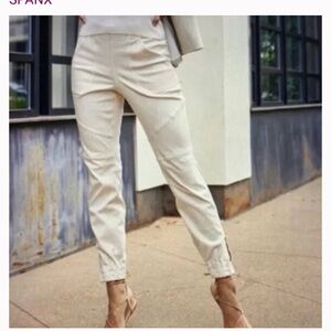 Spanx Women Parchment Cream Stretch Twill Zipper Ankle Jogger Pants Size L‎